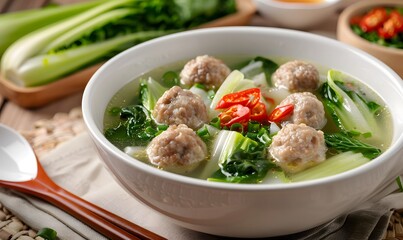 Wall Mural - Chinese Cabbage Soup with Minced Pork Meatball , Generative AI