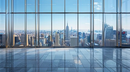 Wall Mural - Office Background with City Views Seen from the Glass Window