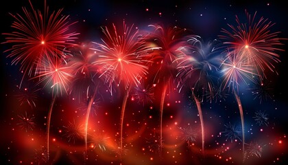 Wall Mural - Festive colorful fireworks light up the night sky