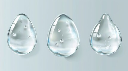 Wall Mural - Imaginative condensation water tears on a transparent background. 3D clear glass drop texture set. A png illustration of a liquid wet surface with a white reflection.