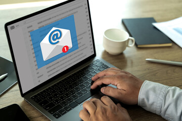 Wall Mural - businessman working mail communication connection message to mailing spam e-mail, warning pop-up
