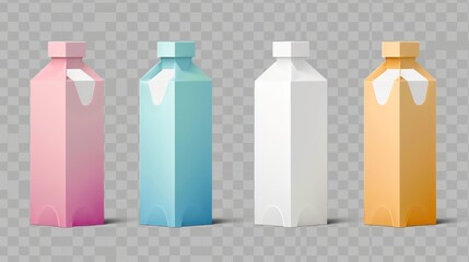 Wall Mural - Three-dimensional mockup of a milk or juice carton in white. Isolated drink package template in modern style. Empty realistic bottle package for marketing and presentations.