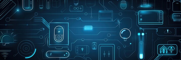 Fototapete - An illustration of a smart home network, showcasing a variety of connected devices for a comfortable and convenient living experience. Generative AI