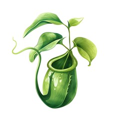 Wall Mural - Exotic Tropical Pitcher Plant in Watercolor Style on White Background