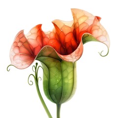 Wall Mural - Ethereal Pitcher Flower Watercolor Art with Unique Shape on Isolated White Background