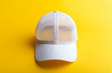 Wall Mural - Isolated yellow background with a white baseball cap mockup