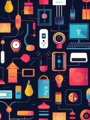 Poster - An illustration showcasing various smart home devices interconnected in a seamless network, representing a modern and comfortable living experience. Generative AI