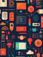 Fototapete - Illustration depicting a connected network of smart home devices, showcasing the seamless integration and convenience of modern home automation solutions. Generative AI