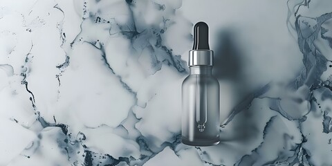 Bird's-eye view of frosted glass dropper bottle containing antiaging serum. Concept Beauty Product Photography