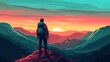© Holly Design - Hiker with backpack enjoying a vibrant sunset from a mountain peak, surrounded by breathtaking landscape and colorful sky.