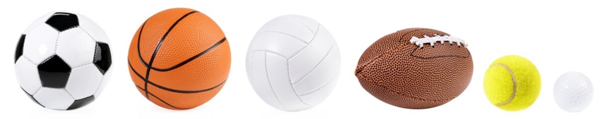 Wall Mural - Balls isolated on white background without shadow - Ball Sport Panorama