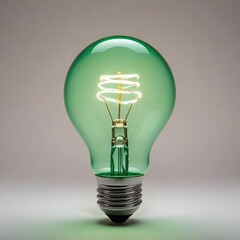 Wall Mural - close up isolated green lightbulb with copy space background, representing a good idea