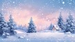 © keetazalay - A winter background featuring a snowy landscape with snow-covered trees, gently falling snowflakes, and a cozy cabin in the distance, all set against a soft gradient sky transitioning from icy blues