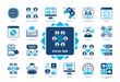 © Genestro - Social Web icon set. Blogging, Community, Mobile Apps, Content, Social Relations, Website, Education, User. Duotone color solid icons
