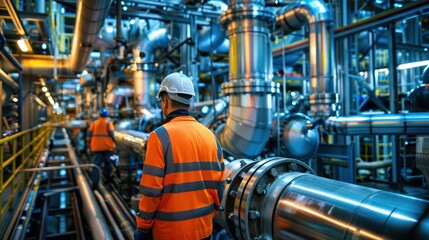 Engineers work on a cutting-edge carbon capture plant, highlighting the technology used to reduce atmospheric CO2 levels