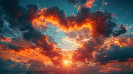 Heart shaped clouds at sunset. Beautiful love background