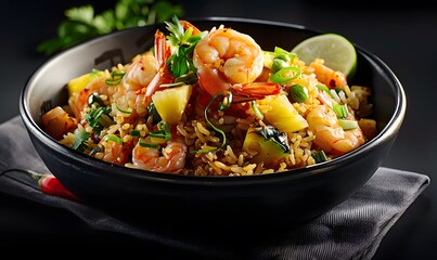 Sticker - Thai fried rice with shrimps and pineapple, Generative AI
