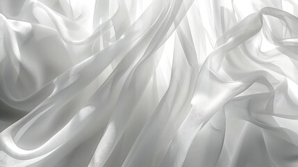 Wall Mural - An abstract wave pattern of transparent curtains in bright white, with delicate patterns of light and shadow creating a luxurious and modern wallpaper design.
