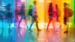 © DELstudio - People walking on rainbow colors office space, motion blur effect, LGBT pride gender equality concept..