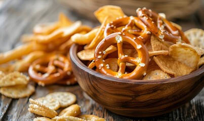 Salty snacks such as pretzels, chips, and crackers, Generative AI