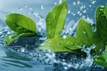 Sticker - A close-up view of a leaf floating in water, with sunlight filtering through the surface