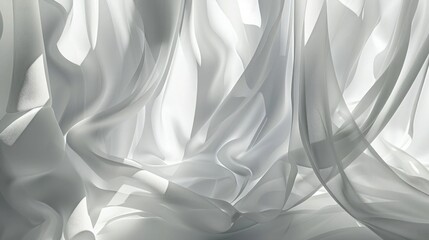 Wall Mural - An abstract pattern of light and shadow from luxurious white curtains, forming an elegant and modern backdrop with a flowing wave design.
