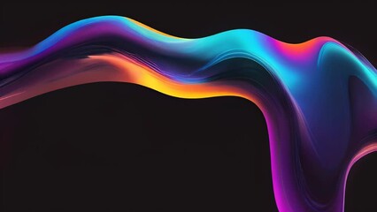 Abstract fluid 3d render holographic iridescent neon curved wave in motion background on the black background. Gradient design element for banners, backgrounds, wallpapers and covers