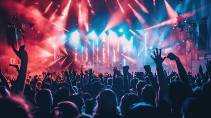 Sticker - A crowd of people enjoying a live music performance, hands raised in excitement