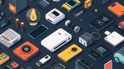 Fototapete - A network of connected smart home devices, including smart thermostats, security cameras, smart plugs, and light bulbs, creating a comfortable and convenient living experience. Generative AI