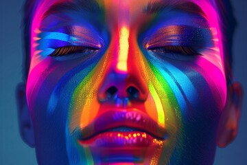 Wall Mural - style illustration of a face with LGBT makeup, highly detailed with realistic textures and