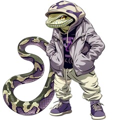 Wall Mural - Anaconda Streetwear fashion cartoon isolated whitebackground 