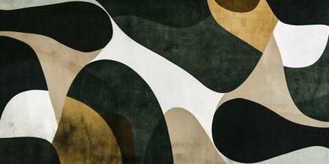 Wall Mural - Abstract shapes in olive green, beige and white