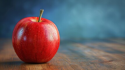 Sticker - A red apple sits on a wooden table
