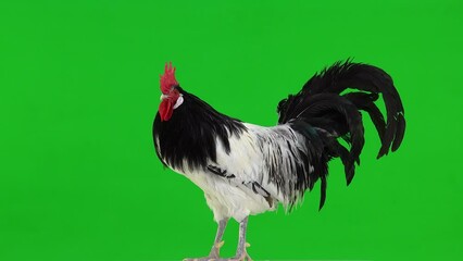 Sticker - rooster on a green screen looking in different directions