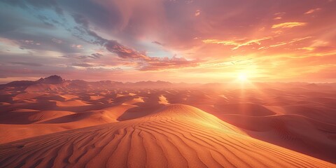 Wall Mural - Mesmerizing Sahara Desert at Sunset with Dunes Against Colorful Skies