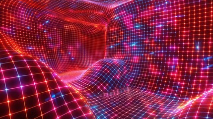 Wall Mural - colorful digital wave grid background with vibrant glowing led lights, creating a futuristic and dyn