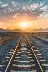 Poster - Sunset behind train tracks