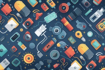 Poster - A vibrant illustration depicting an array of smart home devices, showcasing the interconnectedness and convenience of a modern, technologically advanced home. Generative AI
