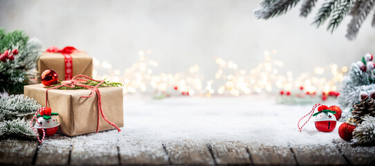 Wall Mural - christmas decorations on snow