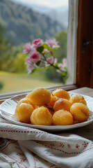 Wall Mural - potatoes in a pan on table at home