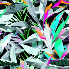 Wall Mural - Vibrant Abstract Tropical Foliage Design in Bold Colors