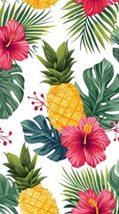 Wall Mural - Tropical pineapple pattern plant.