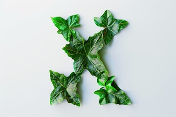 Poster - A natural letter K created using fallen leaves on a white background, perfect for autumn or nature-themed designs