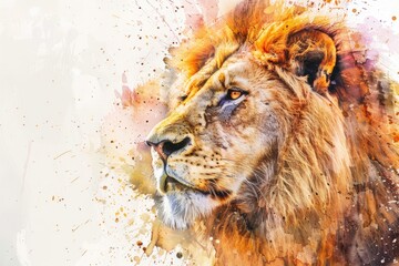 Sticker - A majestic lion sits proudly on a pure white background, created with watercolor techniques