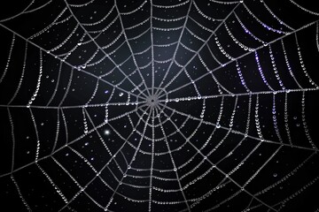 Poster - A close-up shot of a spider web covered in tiny water droplets, creating a beautiful and intricate pattern