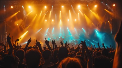 Poster - A group of people enjoying a concert, raising their hands to the music