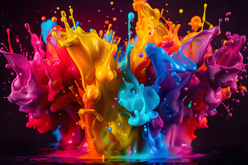 Wall Mural - Color liquid ink splash abstract background rainbow art. Holi paint rainbow multi colored