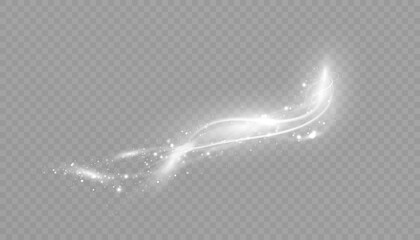 Wall Mural - Bright magical Christmas glow effect. The comet sparkles with curved lines. Glowing stardust wave, shiny sparkles of magical starlight for web design and illusions.