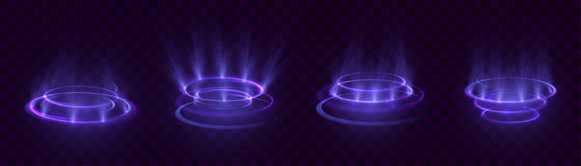 Wall Mural - glowing portal podium. set of round teleportation portals with glow in the dark neon light for vecto