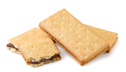 Wall Mural - Crackers sandwiches with chocolate on white background. Isolated